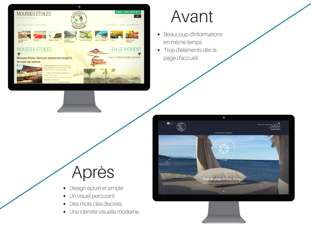 Design d'une page d'accueil de site internet avant et maintenant
