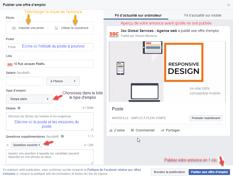 Publier une offre d'emploi sur Facebook (tuto)