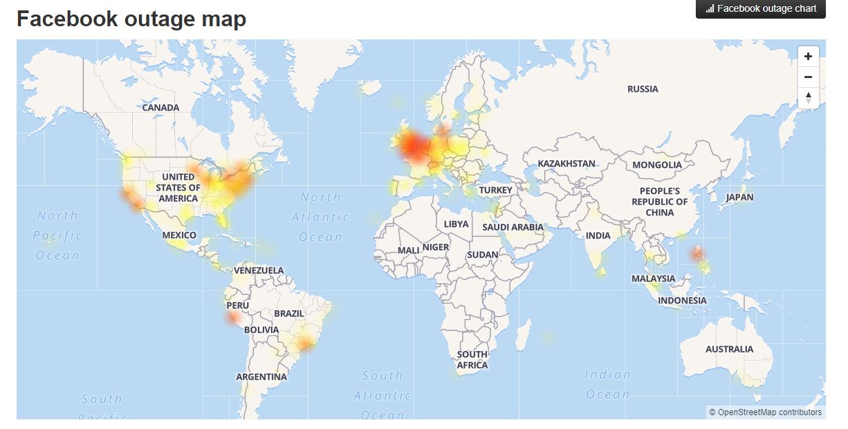 Carte Down Detector - Facebook Panne 03/07/2019