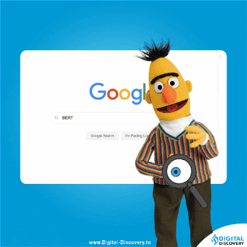 Google Bert illustration avec muppet et loupe - Digital Discovery source Giphy - Agence web 3sc Global Services